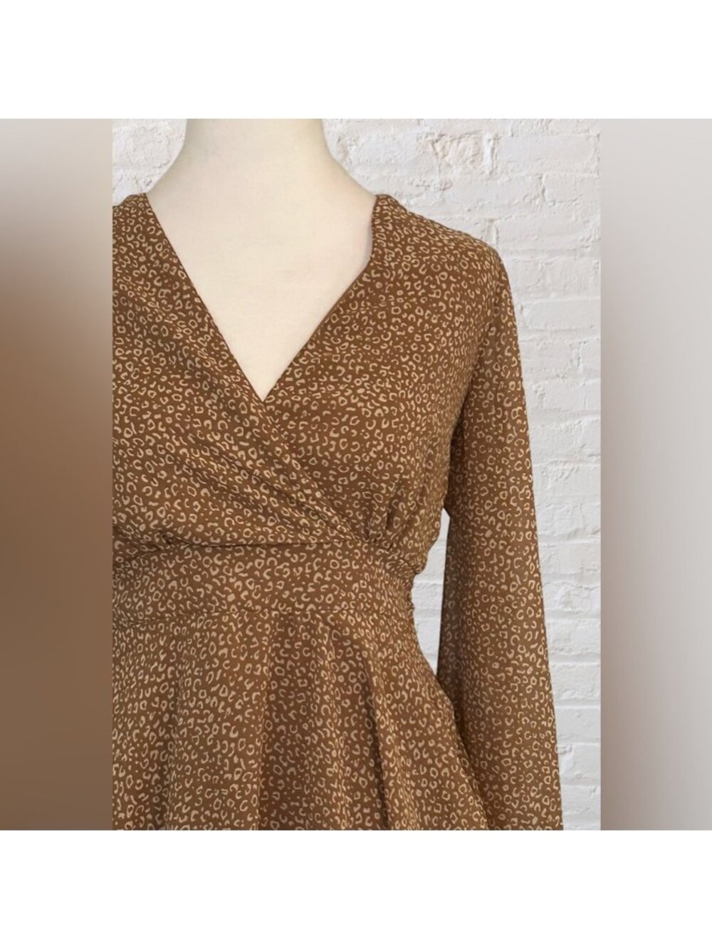 Brown Long Sleeve Mini Dress S Lightweight Boho Chic Cottagecore Peasant - Picture 3 of 11